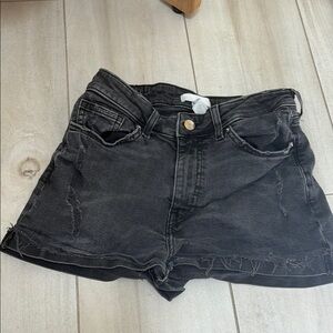H&M Black Jean Shorts with Frayed Hem